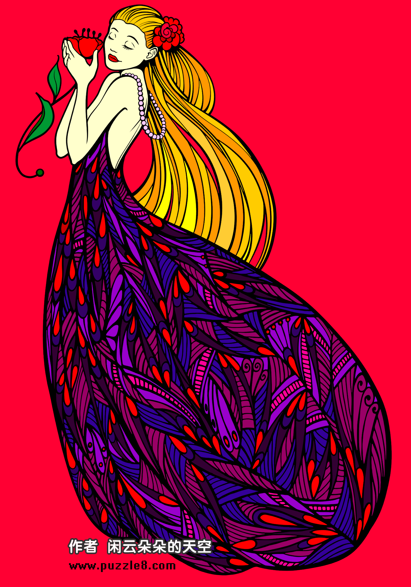 捧花少女的网友填色作品