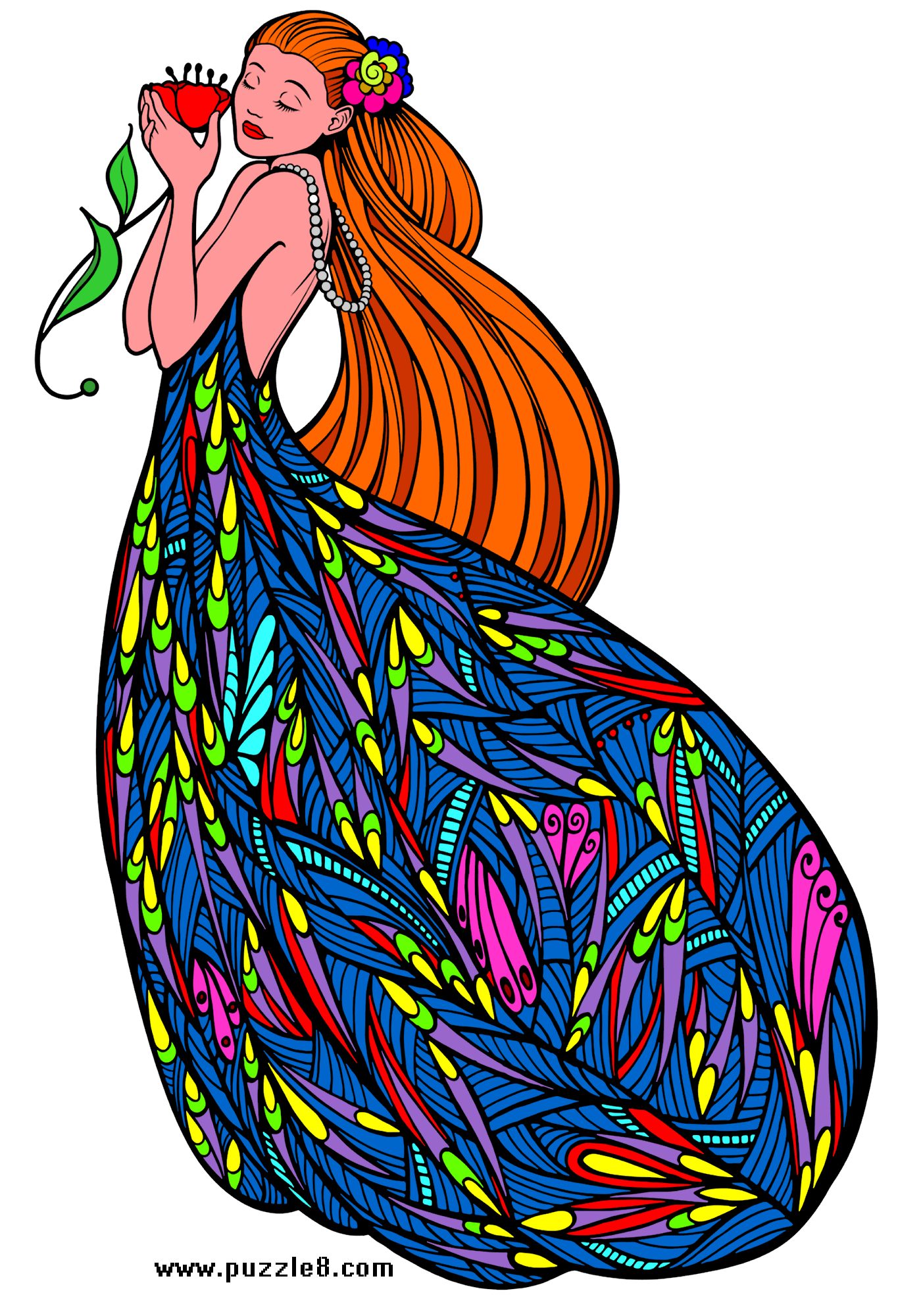 捧花少女的网友填色作品