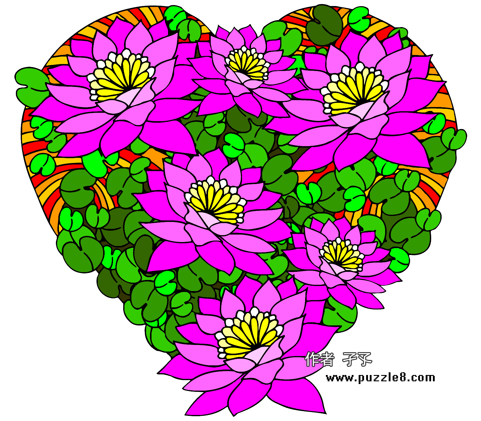 鲜花爱心的网友填色作品