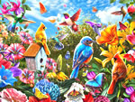 鸟和鲜花的拼图游戏